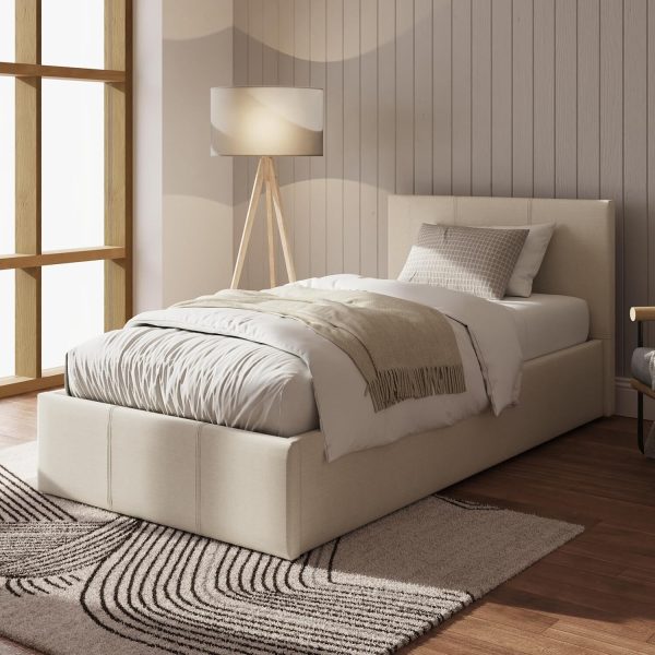 Side Lift up 3ft Ottoman bed Single Fabric storage bed Natural packaging tatty - Image 3