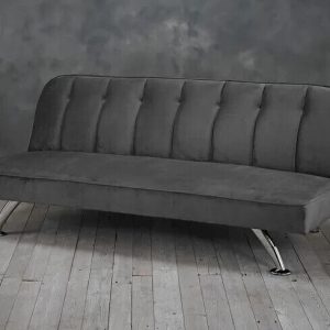 Soft Velvet 3 Seater Sofa Guest Bed Stitching Detail chrome legs GREY