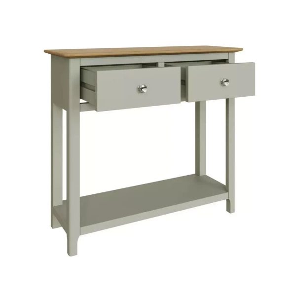 Solid Oak 2 Drawer Console Table Sage Green Oak Top Painted Finish - Image 5