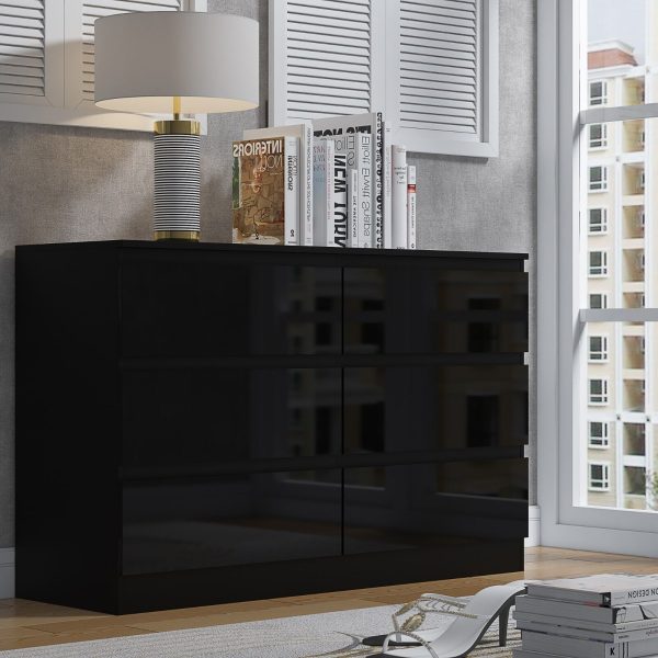 Stora Chest of 6 Drawers Black Gloss Front Drawers Black Matt Frame
