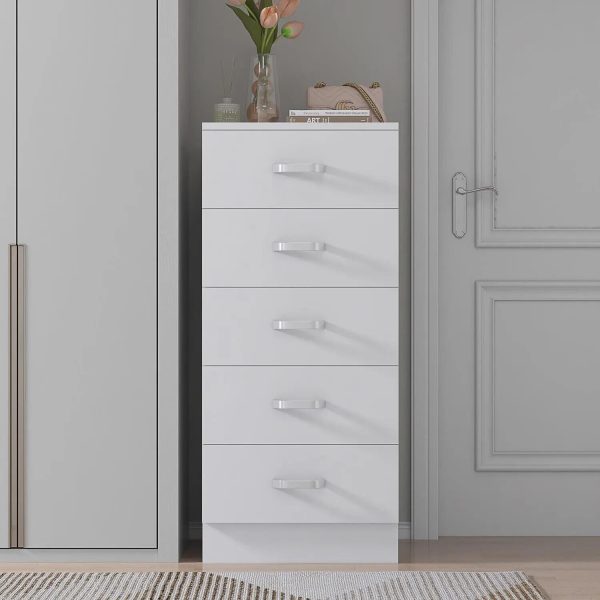 Tunis 5 Drawer Chest of Drawers Matt White Bedroom Furniture - Image 3