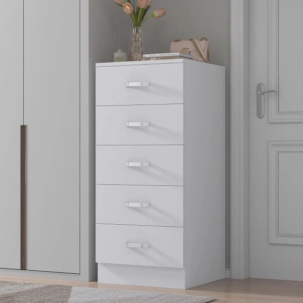Tunis 5 Drawer Chest of Drawers Matt White Bedroom Furniture