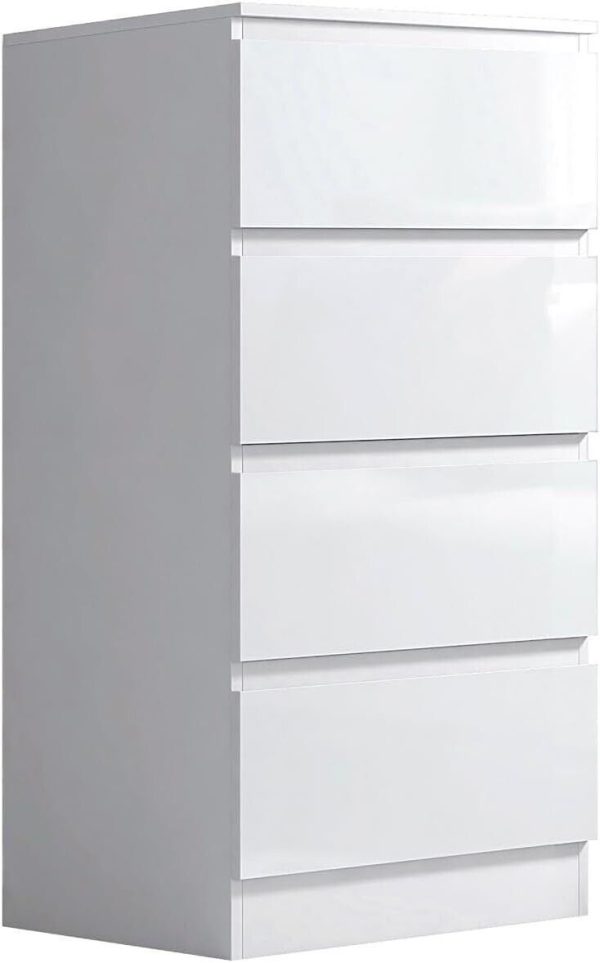 White 4 Drawer Chest Of Drawers Bedside High Gloss Scratch Resistant Tall Slim - Image 3