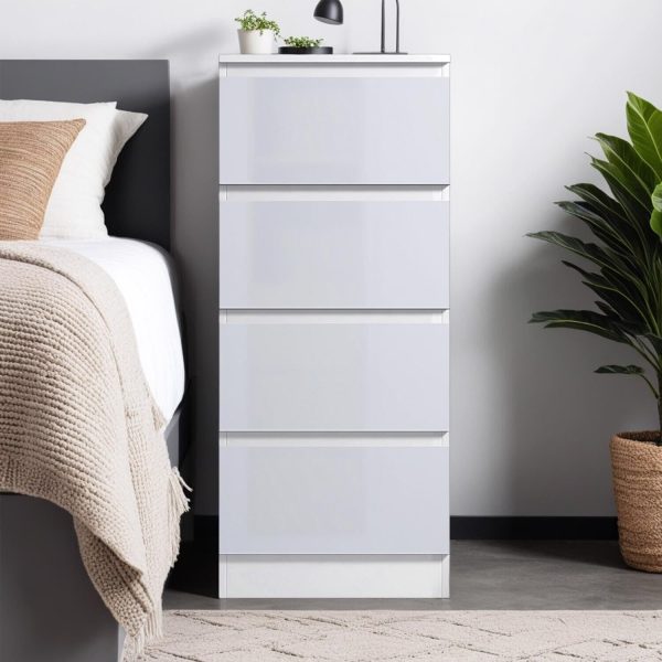 White 4 Drawer Chest Of Drawers Bedside High Gloss Scratch Resistant Tall Slim - Image 4