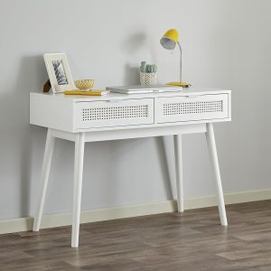 White Rattan 2 Drawer Console Desk Hallway H75 W100 D50cm Bedroom