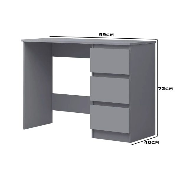 3 Drawer Scratch Resistant Home Office Desk Dressing Table Dark Matt Grey - Image 4