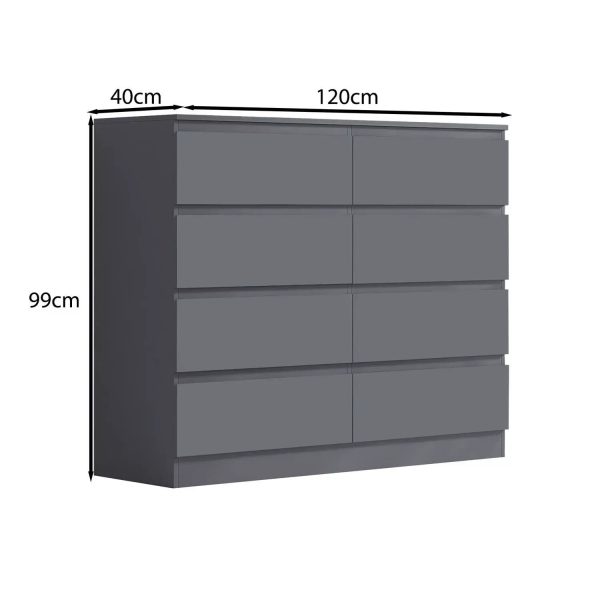8 Drawer Chest Of Drawers Dark Grey Matt Finish Scratch Resistant - Image 6