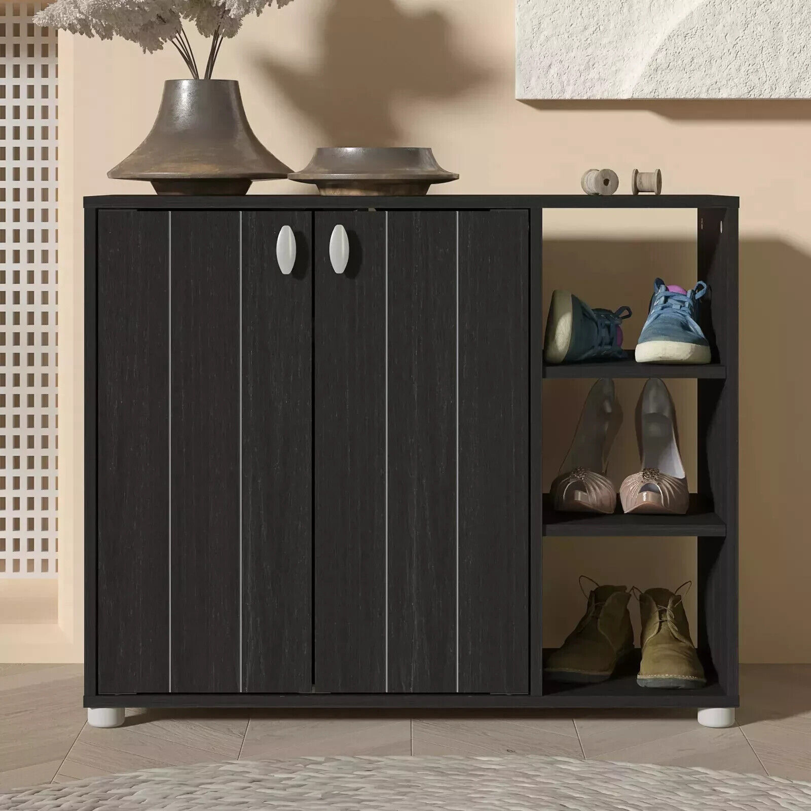 Bideford Compact Shoe Cabinet Rustic Black Oak 11 to 15 pairs