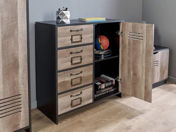 Black/Brown Industrial Wood Effect 4 Drawer Unit Cupboard Retro Locker Style - Image 3