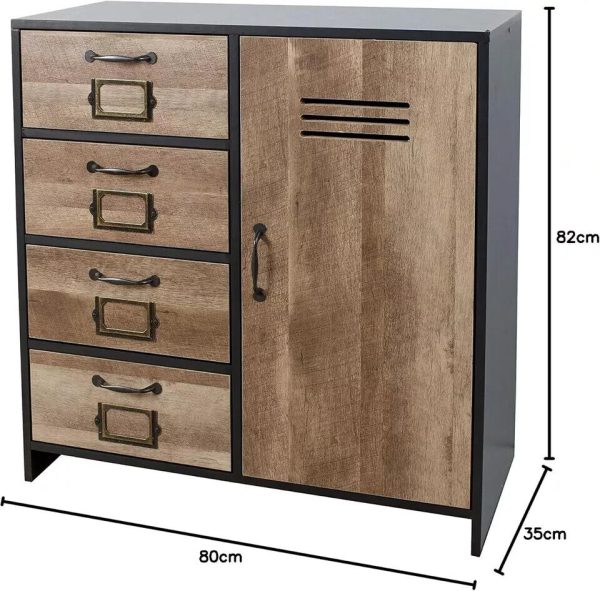 Black/Brown Industrial Wood Effect 4 Drawer Unit Cupboard Retro Locker Style - Image 6