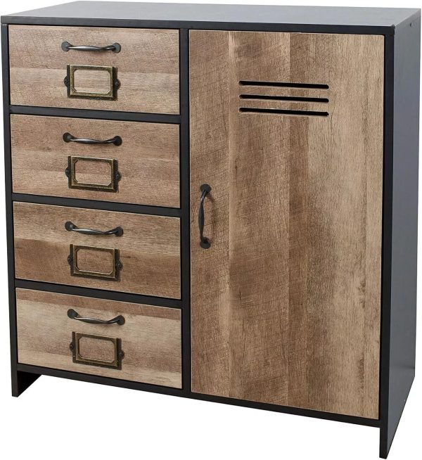 Black/Brown Industrial Wood Effect 4 Drawer Unit Cupboard Retro Locker Style