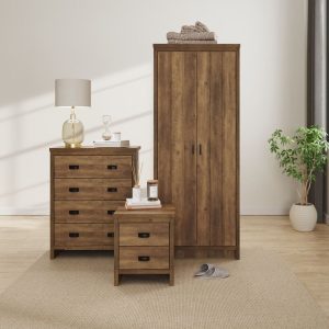 Boston 3 Piece Set 2 Door Wardrobe 4 drawer chest Bedside cab Knotty Oak Design