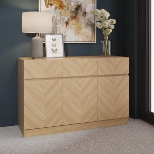Catania Large Sideboard Euro Oak Herringbone inspired wood-grain finish