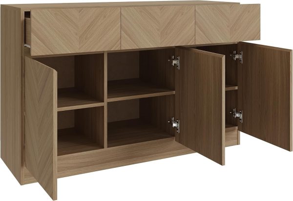 Catania Large Sideboard Euro Oak Herringbone inspired wood-grain finish - Image 6