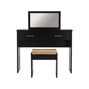 Cheval Black 2 Drawer Dressing Table with Mirror & Padded Stool Dresser Desk