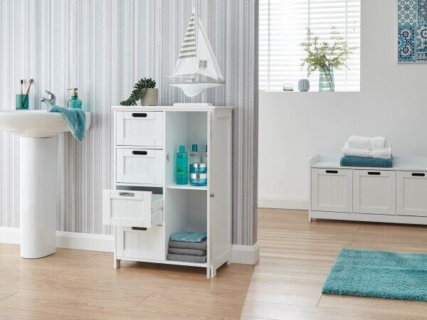 Colonial Multi Cabinet in White 4 drawers 1 cupboard inner shelf Bathroom