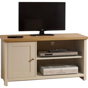 Cream and Oak 1 Door 2 Shelf Compact TV Media Unit Lancaster Range