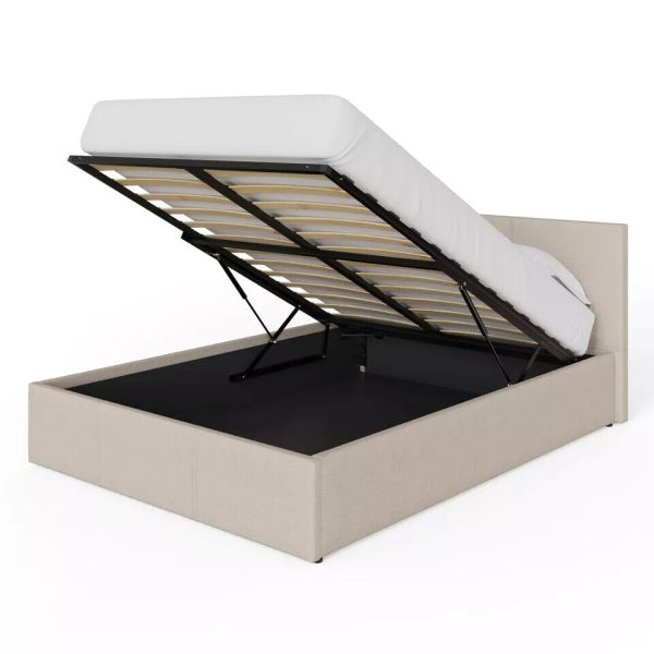 End Lift Ottoman Gas Lift Storage Bed 150CM 5ft King Fabric Natural - Image 4