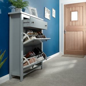 GREY Deluxe 2 Door 1 Drawer Shoe Storage Cabinet Storage