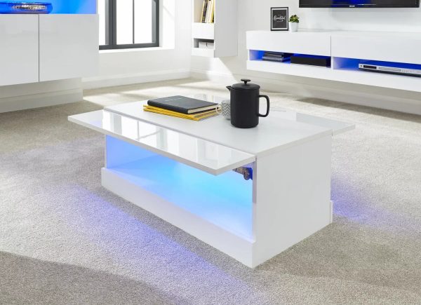Galicia LED Coffee Table TV storage Shelf High Gloss Table Living Bedroom - Image 3