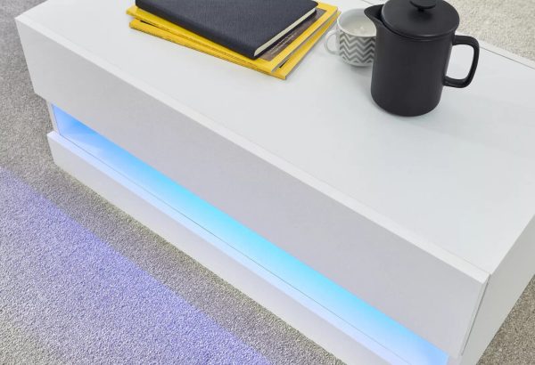 Galicia LED Coffee Table TV storage Shelf High Gloss Table Living Bedroom - Image 4