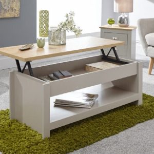 Grey and Oak Lift Up Coffee Table with shelf Lancaster Range