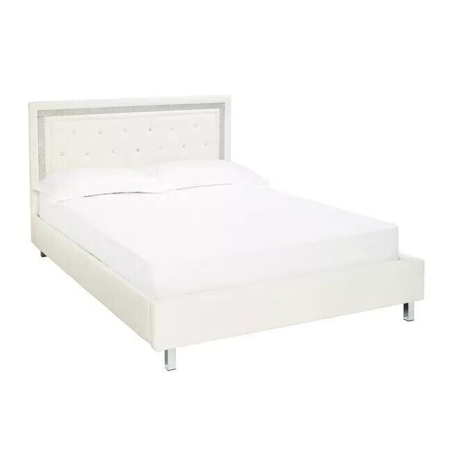 King Size Faux Leather Bed with Diamante Trim mirrored legs