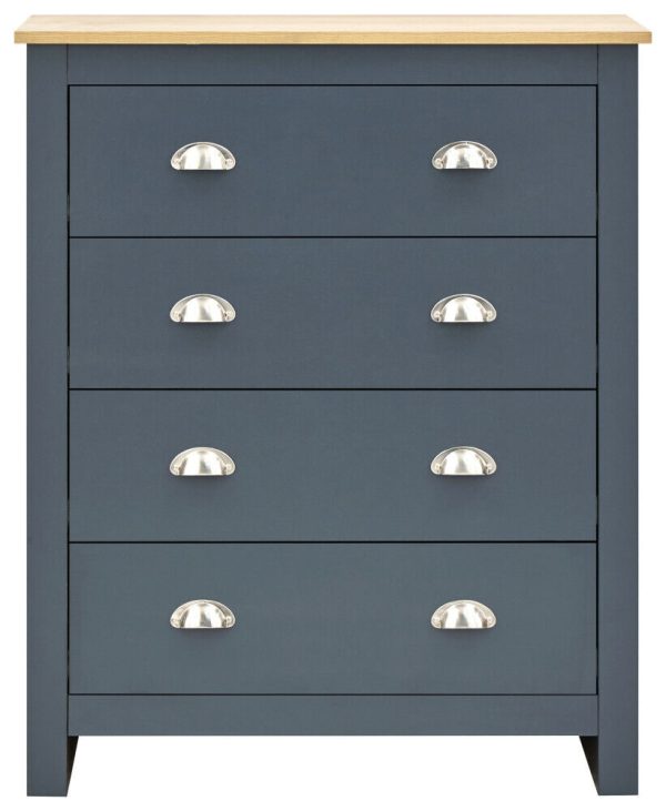 Lancaster 4 Piece bedroom set 3 Door Robe + 2 Bedside + 4 drawer chest Blue Grey - Image 6