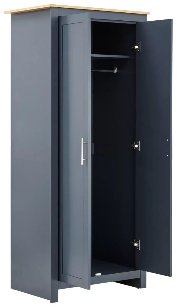Lancaster Country Style 2 Door Wardrobe Robe Slate Blue - Image 3