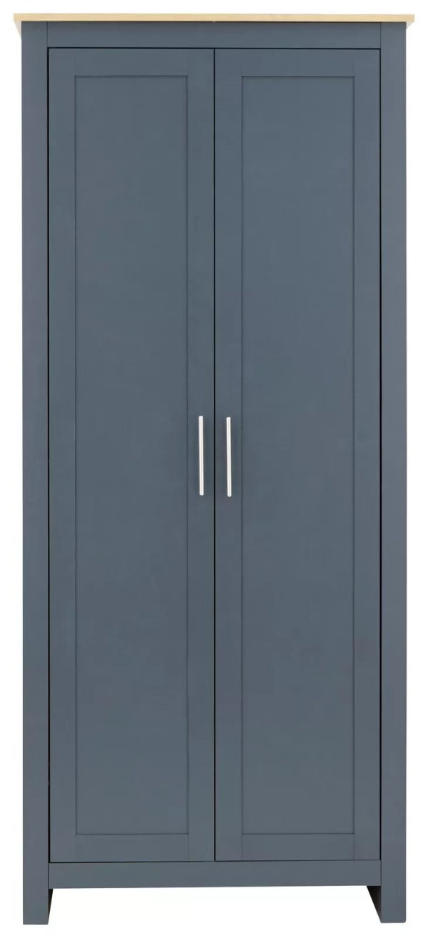 Lancaster Country Style 2 Door Wardrobe Robe Slate Blue - Image 5