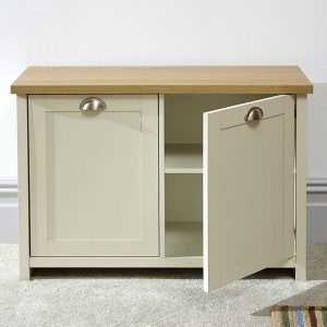 Lancaster Hallway Shoe Storage Bench Unit Cream & Oak 2 Door Cupboard
