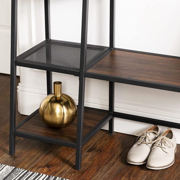 Large Vintage Walnut Hallway Storage Unit Hat Coat Hooks Shoe Stand Shelving - Image 6