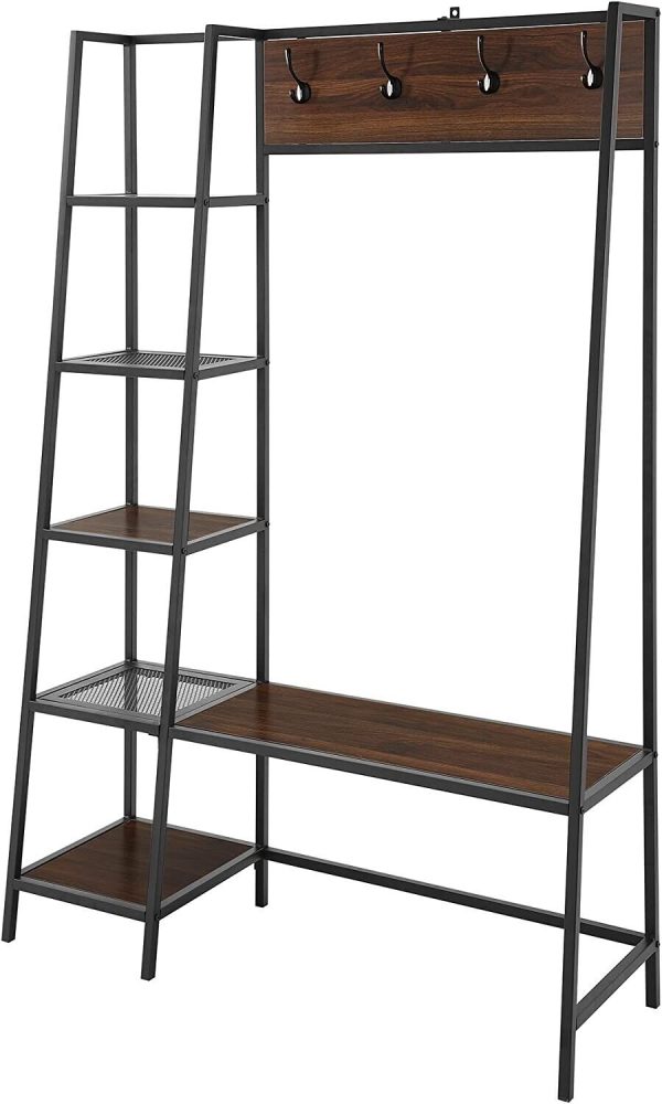 Large Vintage Walnut Hallway Storage Unit Hat Coat Hooks Shoe Stand Shelving - Image 8