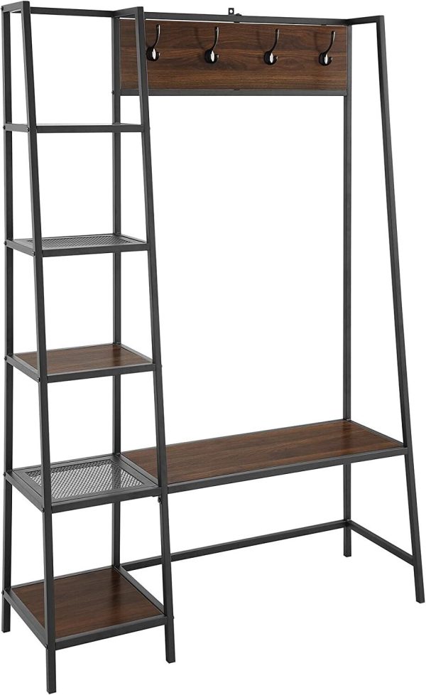 Large Vintage Walnut Hallway Storage Unit Hat Coat Hooks Shoe Stand Shelving - Image 9