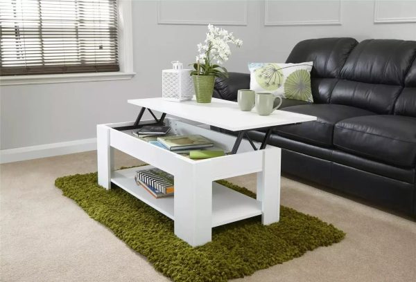 Lift Up Coffee Table in White with hidden storage practical and stylish - Image 4