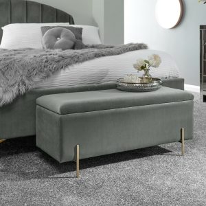 MYSTICA UPHOLSTERED OTTOMAN BOX STORAGE BENCH FABRIC BLANKET BOX STOOL GREY
