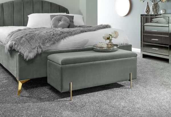 MYSTICA UPHOLSTERED OTTOMAN BOX STORAGE BENCH FABRIC BLANKET BOX STOOL GREY