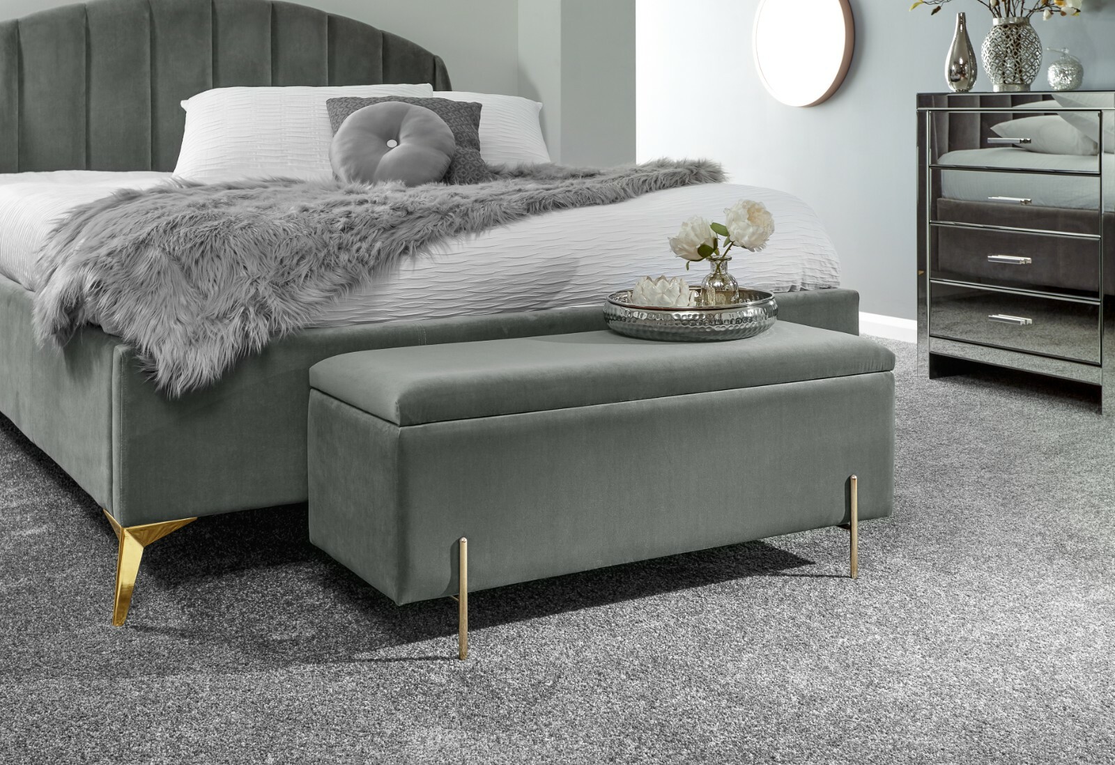 MYSTICA UPHOLSTERED OTTOMAN BOX STORAGE BENCH FABRIC BLANKET BOX STOOL GREY