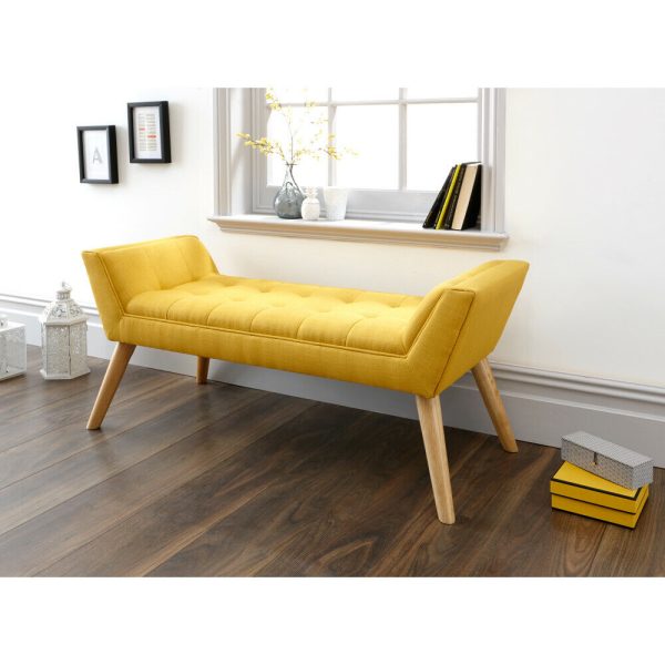 Milan Window Seat Bench Fabric Retro Styled Legs Mustard Yellow O - Image 9