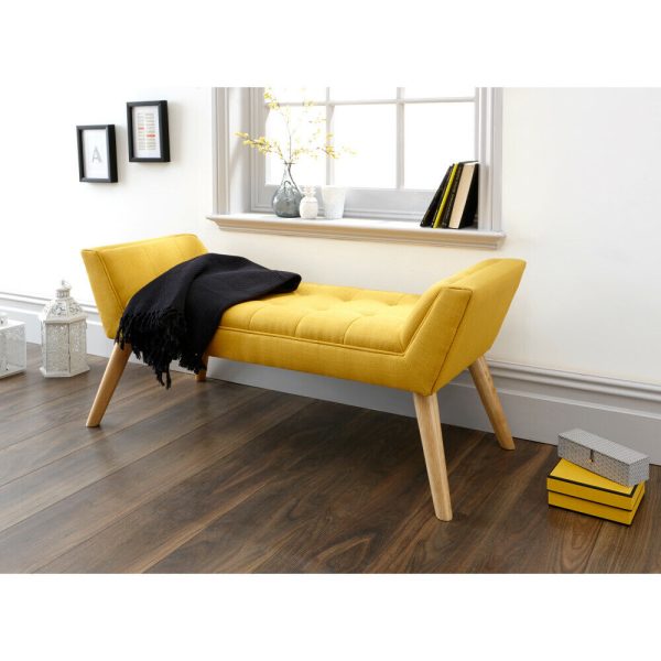 Milan Window Seat Bench Fabric Retro Styled Legs Mustard Yellow O - Image 10