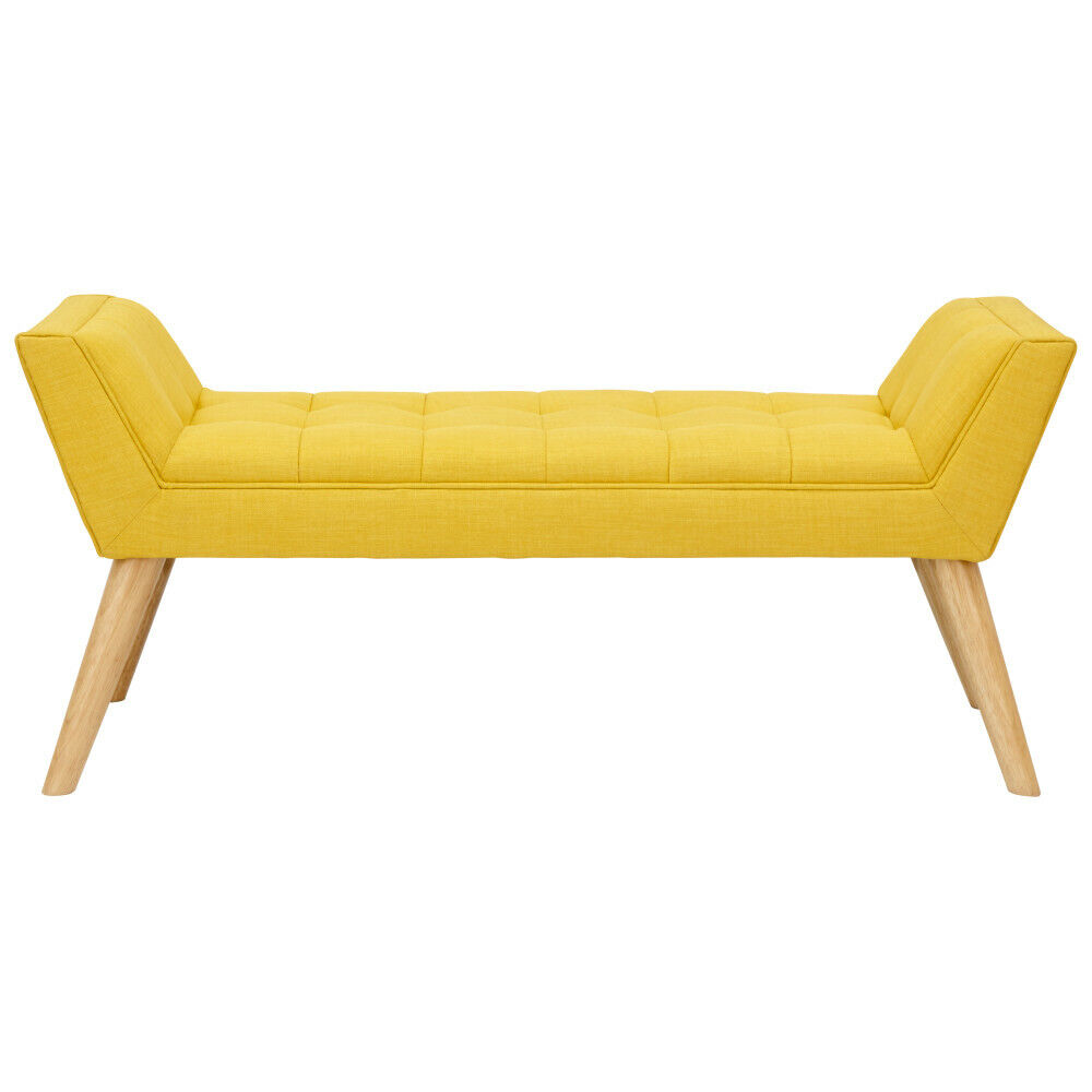 Milan Window Seat Bench Fabric Retro Styled Legs Mustard Yellow O