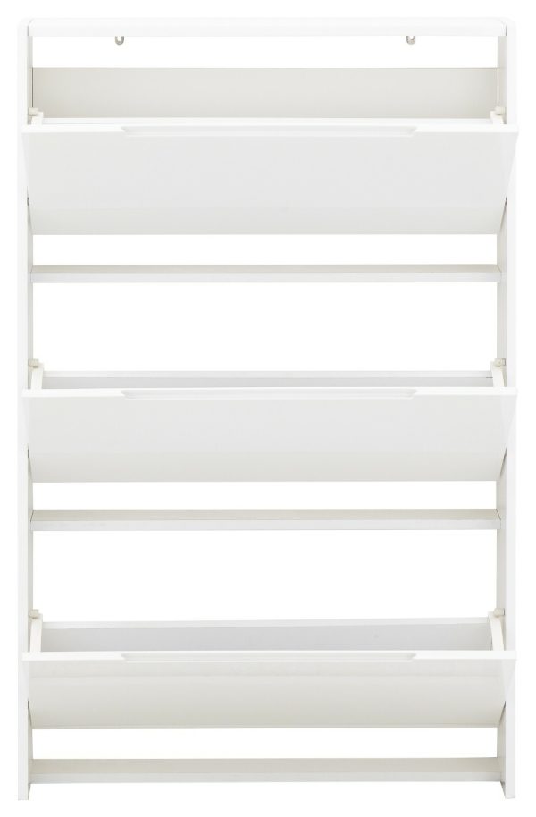 NARROW HIGH GLOSS 3 TIER SHOE CABINET WHITE - Image 7