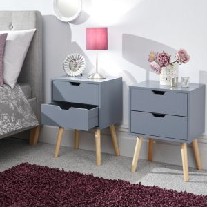 Nyborg Pair of 2 drawer bed side chest Drawers Scandinavian style Dark Grey