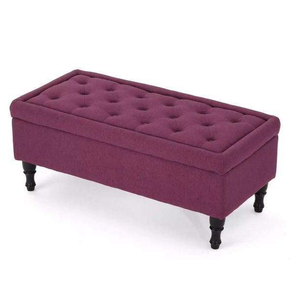 Ottoman Storage Bench Dark Fuchsia Padded Buttoned Seat Bench Hallway Bedroom - Image 4