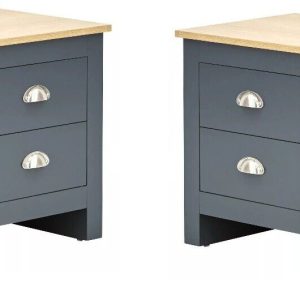 Pair of 2 drawer bed side drawers Country style bedroom furniture Blue Lancaster