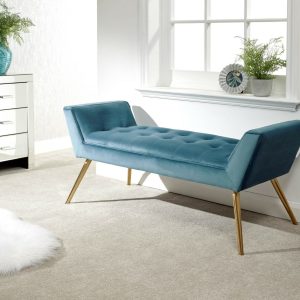 Turin Window Seat Teal colour, Styled Gold metal legs Fabric