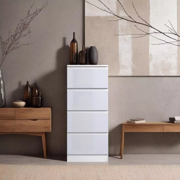 White 4 Drawer Chest Of Drawers Bedside High Gloss Bedroom Storage Furniture - Image 4