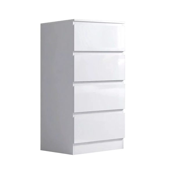 White 4 Drawer Chest Of Drawers Bedside High Gloss Bedroom Storage Furniture - Image 5