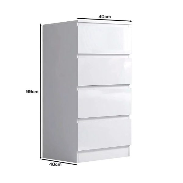 White 4 Drawer Chest Of Drawers Bedside High Gloss Bedroom Storage Furniture - Image 6