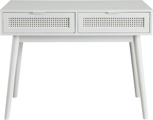 White Rattan 2 Drawer Console Desk Hallway H75 W100 D50cm Bedroom - Image 5